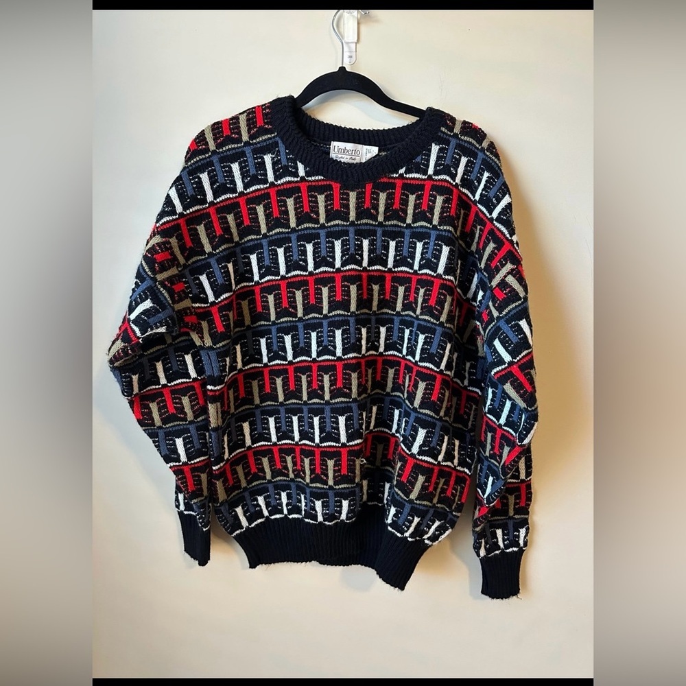 Umberto Men’s Vintage Crew Neck Pullover Sweater Size Large Funky Retro